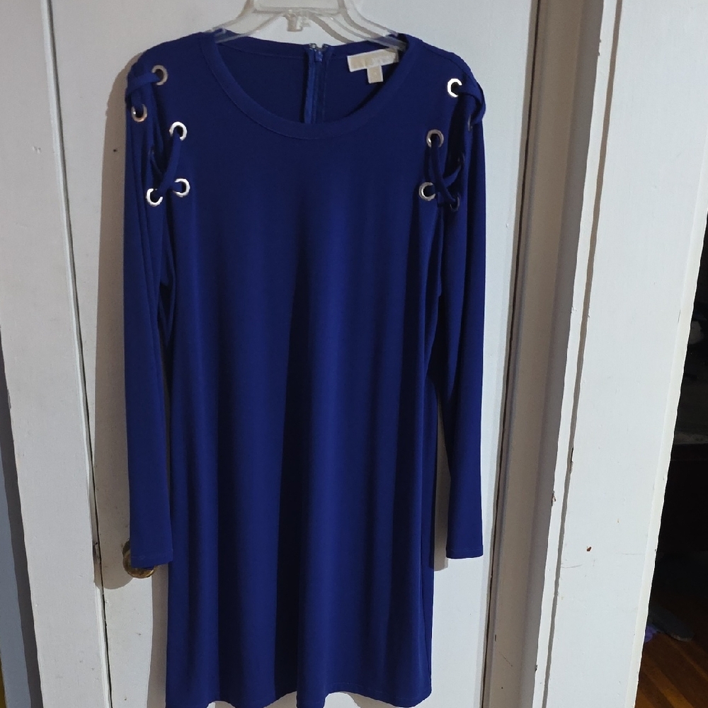 Blue Long Sleeve Dress with Grommet Details